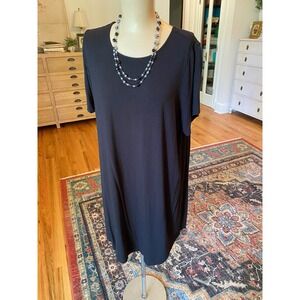 Tahari Woman Black Jersey Knit Shift T-Shirt Dress Plus Size 1X Short Sleeve